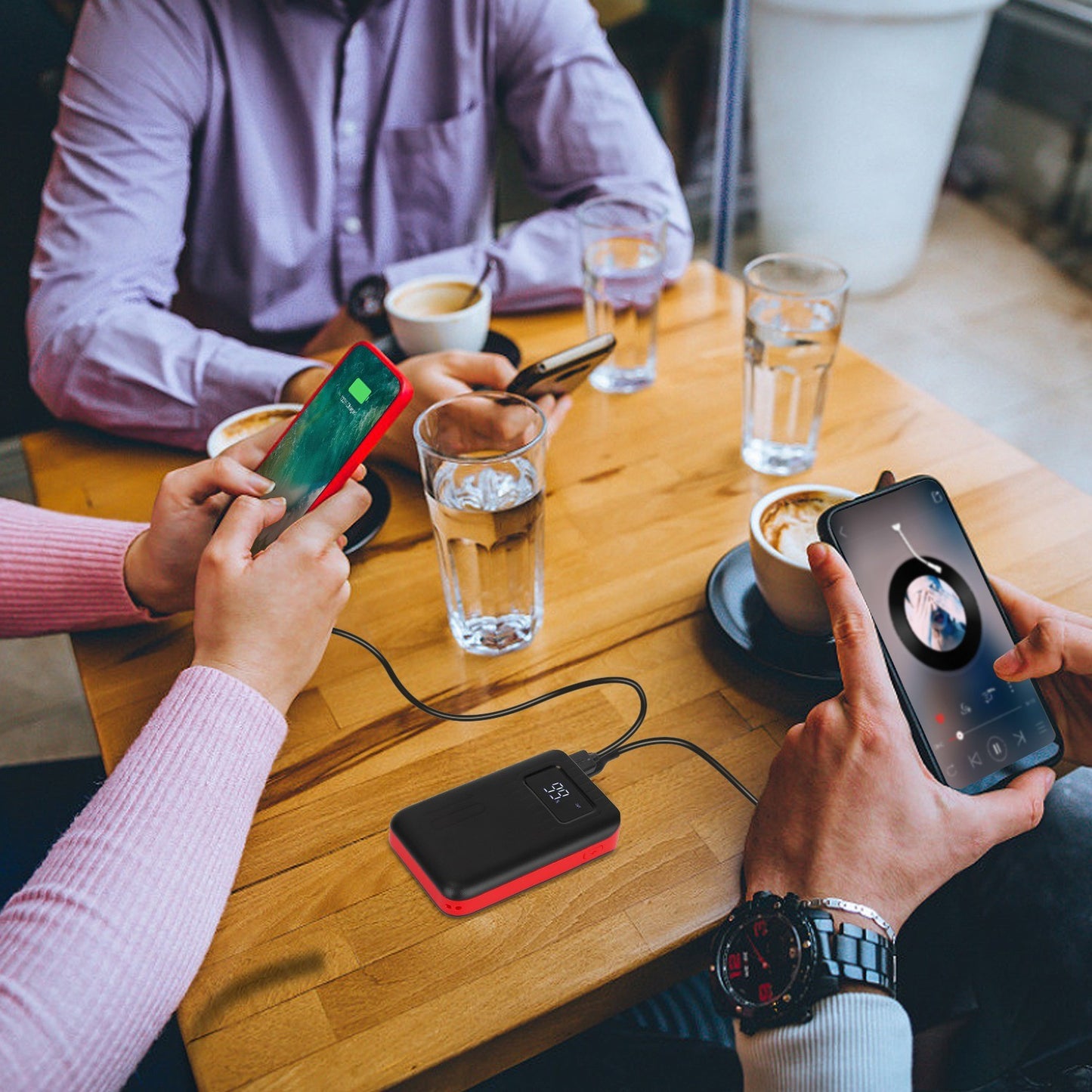 10,000mAh Portable Power Bank - Dual USB Charge Ports with LCD Display & Emergency Flashlight