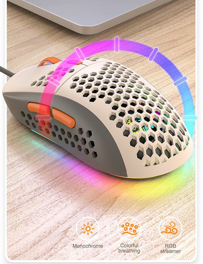 ماوس الألعاب M8 RGB خفيف الوزن على شكل قرص العسل 7 أزرار ماكرو قابلة للبرمجة 6400 نقطة في البوصة - الكمبيوتر الشخصي / بلاي ستيشن / إكس بوكس