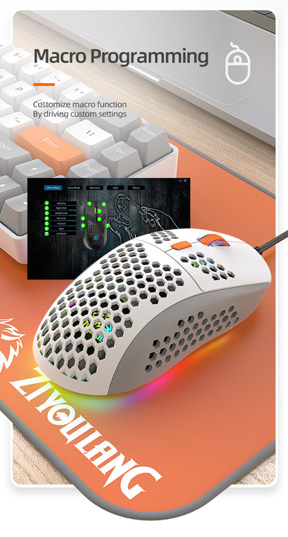 Ratón para juegos con diseño de panal ultraligero RGB, 7 botones programables, 6400 DPI, para PC, PS4, 5 y Xbox