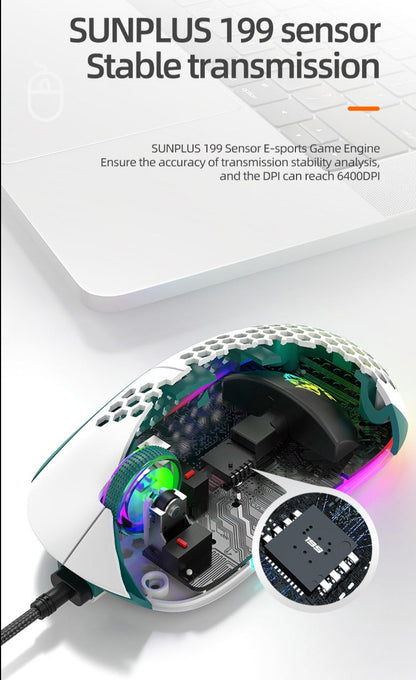 ماوس الألعاب M8 RGB خفيف الوزن على شكل قرص العسل 7 أزرار ماكرو قابلة للبرمجة 6400 نقطة في البوصة - الكمبيوتر الشخصي / بلاي ستيشن / إكس بوكس