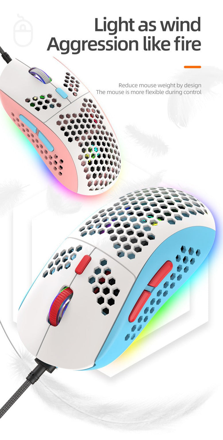 Ratón para juegos con diseño de panal ultraligero RGB, 7 botones programables, 6400 DPI, para PC, PS4, 5 y Xbox