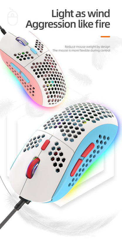 RGB Ultralight Honeycomb Gaming Mouse 7 Programmable Buttons 6400 DPI - PC/ PS4/5 /Xbox