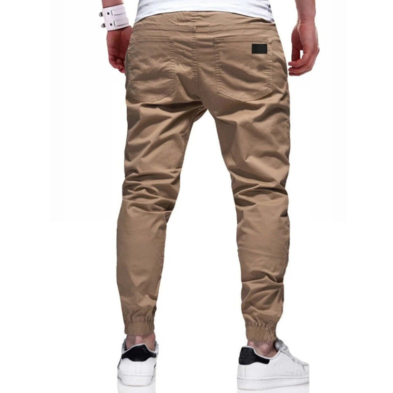 Pantalones con cordón para uso diario, ajustados, informales, de algodón, para hombre