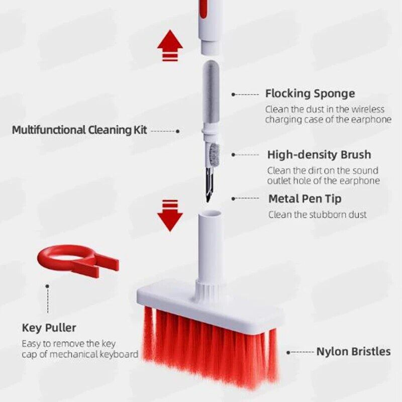 مجموعة أدوات تنظيف محمولة متعددة الوظائف لسماعات الأذن ولوحات المفاتيح والكمبيوتر والهاتف