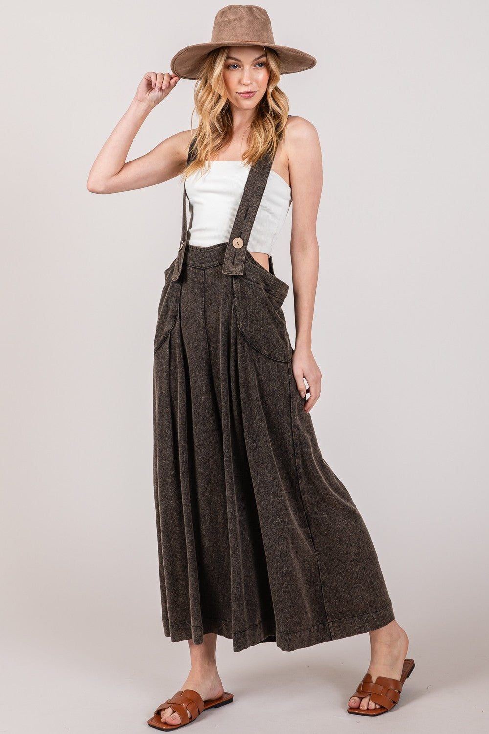 Wide Skirt Overalls Shoulder Straps Pants