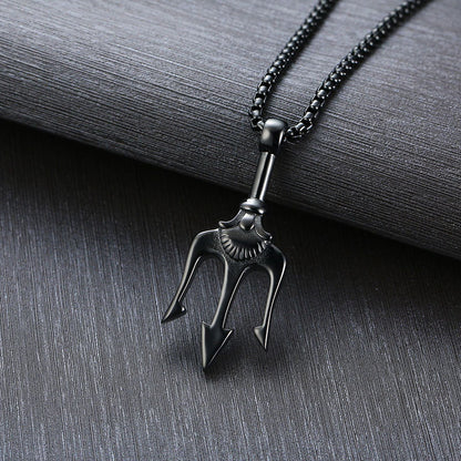 Titanium Steel Neptune's Trident Pendant Necklace