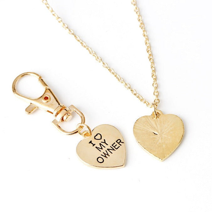 "I Love My Owner & I Love My Dog" Pet Collar Necklace Two-Piece Set