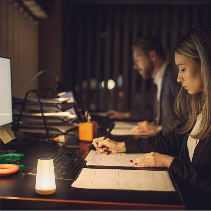 RGB táctil y control remoto - Lámpara de noche con base de madera