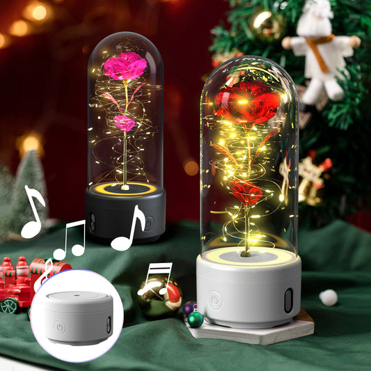 2 en 1 luz LED de flor rosa y luz nocturna de regalo con altavoz Bluetooth