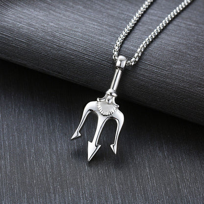 Titanium Steel Neptune's Trident Pendant Necklace