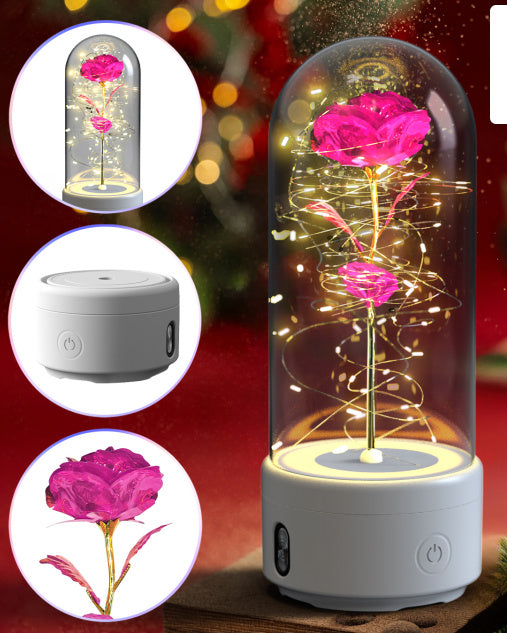 2 en 1 luz LED de flor rosa y luz nocturna de regalo con altavoz Bluetooth