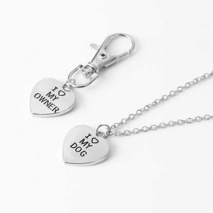 "I Love My Owner & I Love My Dog" Pet Collar Necklace Two-Piece Set