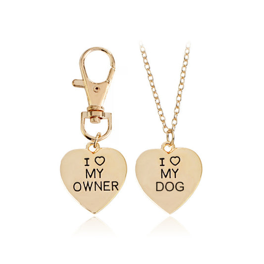 "I Love My Owner & I Love My Dog" Pet Collar Necklace Two-Piece Set