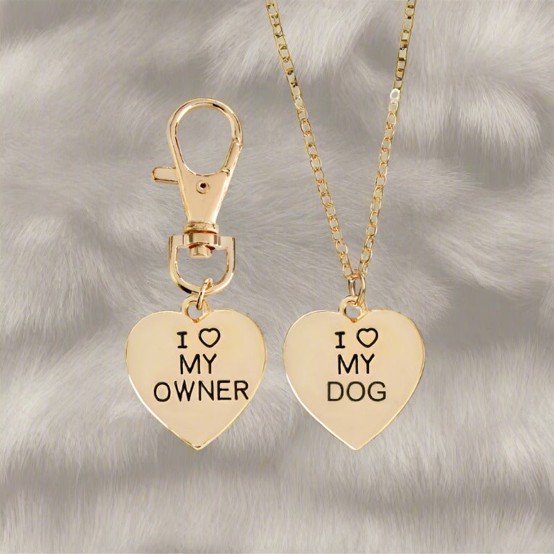 "I Love My Owner & I Love My Dog" Pet Collar Necklace Two-Piece Set