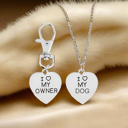 "I Love My Owner & I Love My Dog" Pet Collar Necklace Two-Piece Set