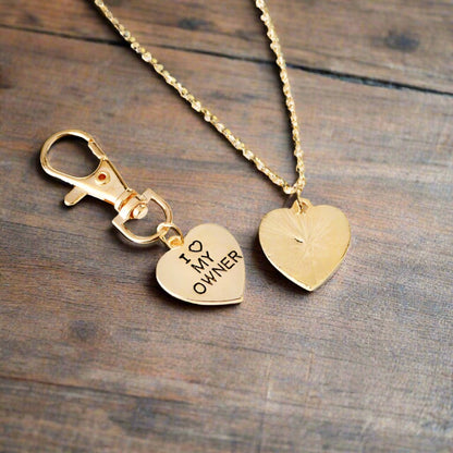 "I Love My Owner & I Love My Dog" Pet Collar Necklace Two-Piece Set