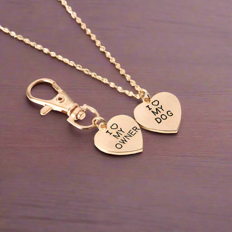 "I Love My Owner & I Love My Dog" Pet Collar Necklace Two-Piece Set