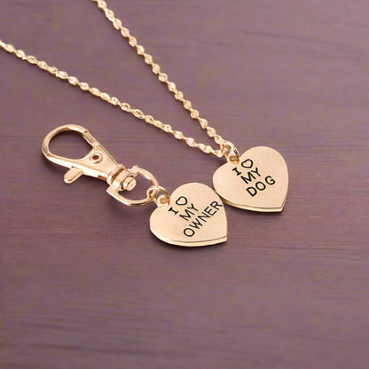 "I Love My Owner & I Love My Dog" Pet Collar Necklace Two-Piece Set