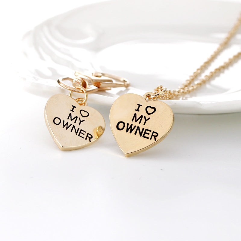 "I Love My Owner & I Love My Dog" Pet Collar Necklace Two-Piece Set