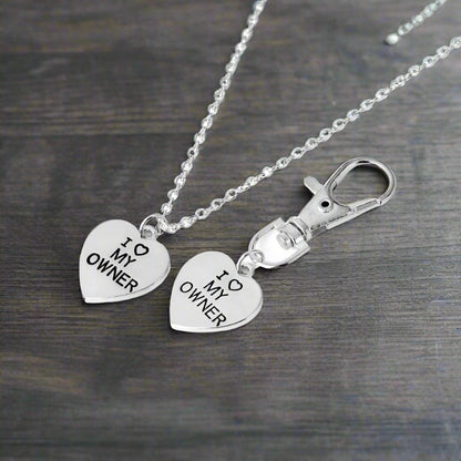 "I Love My Owner & I Love My Dog" Pet Collar Necklace Two-Piece Set