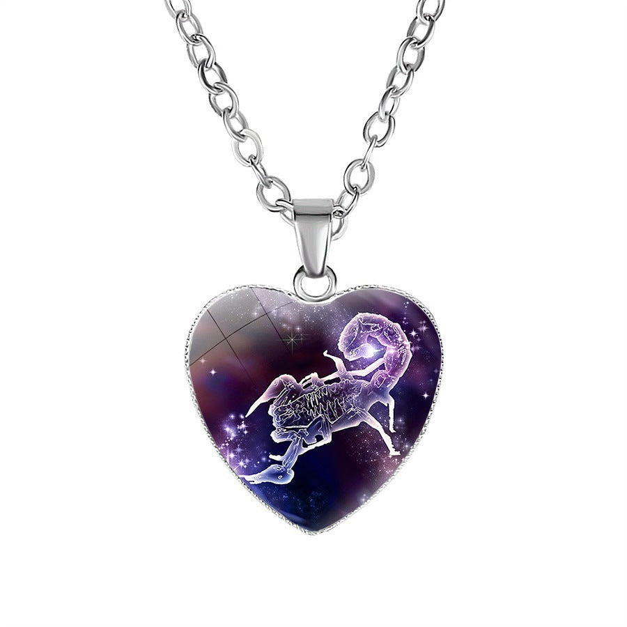 Constellation Zodiac Sign Heart Pendant Necklace