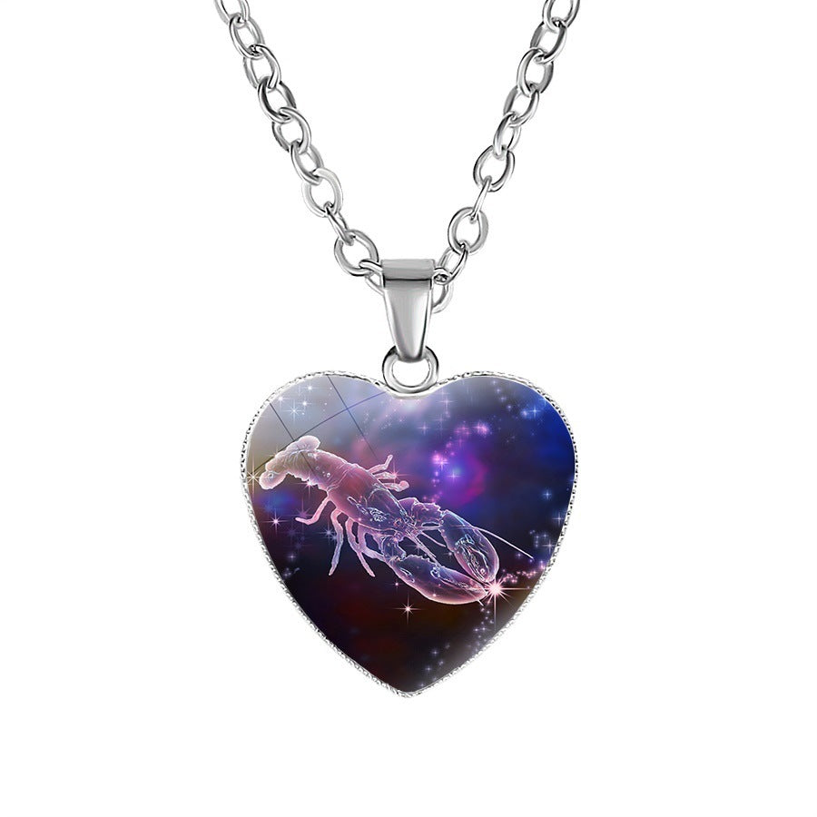 Constellation Zodiac Sign Heart Pendant Necklace