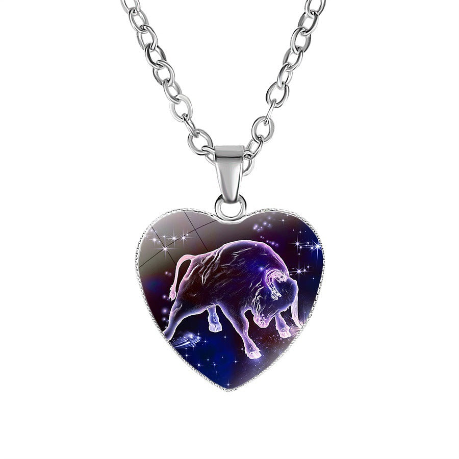 Constellation Zodiac Sign Heart Pendant Necklace