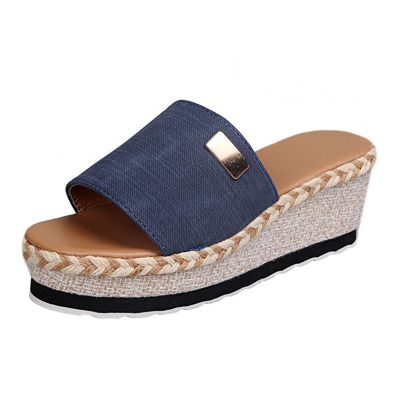 Women's Thick Wedge-heel Hemp Rope Slippers