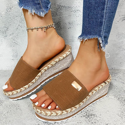 Women's Thick Wedge-heel Hemp Rope Slippers