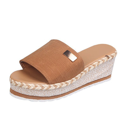 Women's Thick Wedge-heel Hemp Rope Slippers