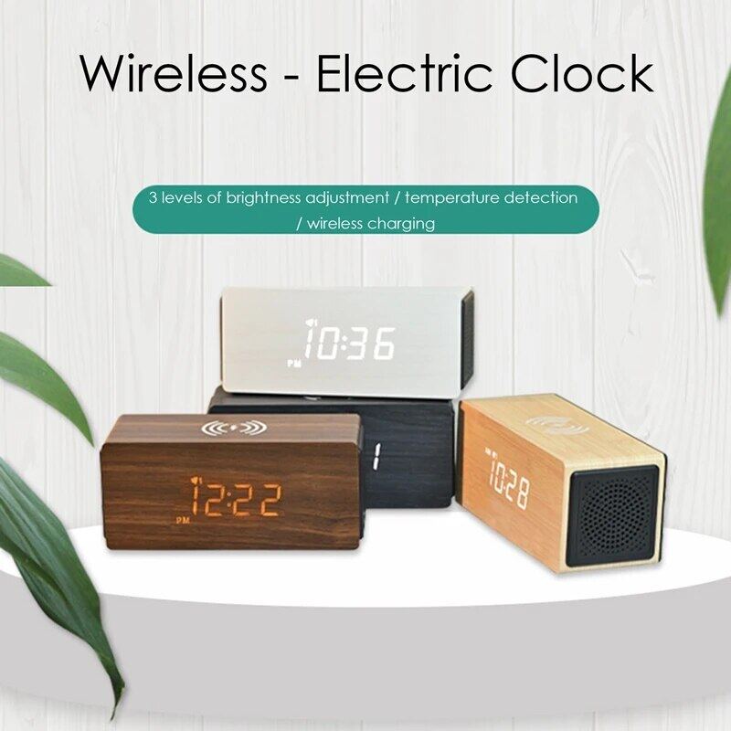 Reloj digital de carga rápida inalámbrico con altavoz Bluetooth de 15 W