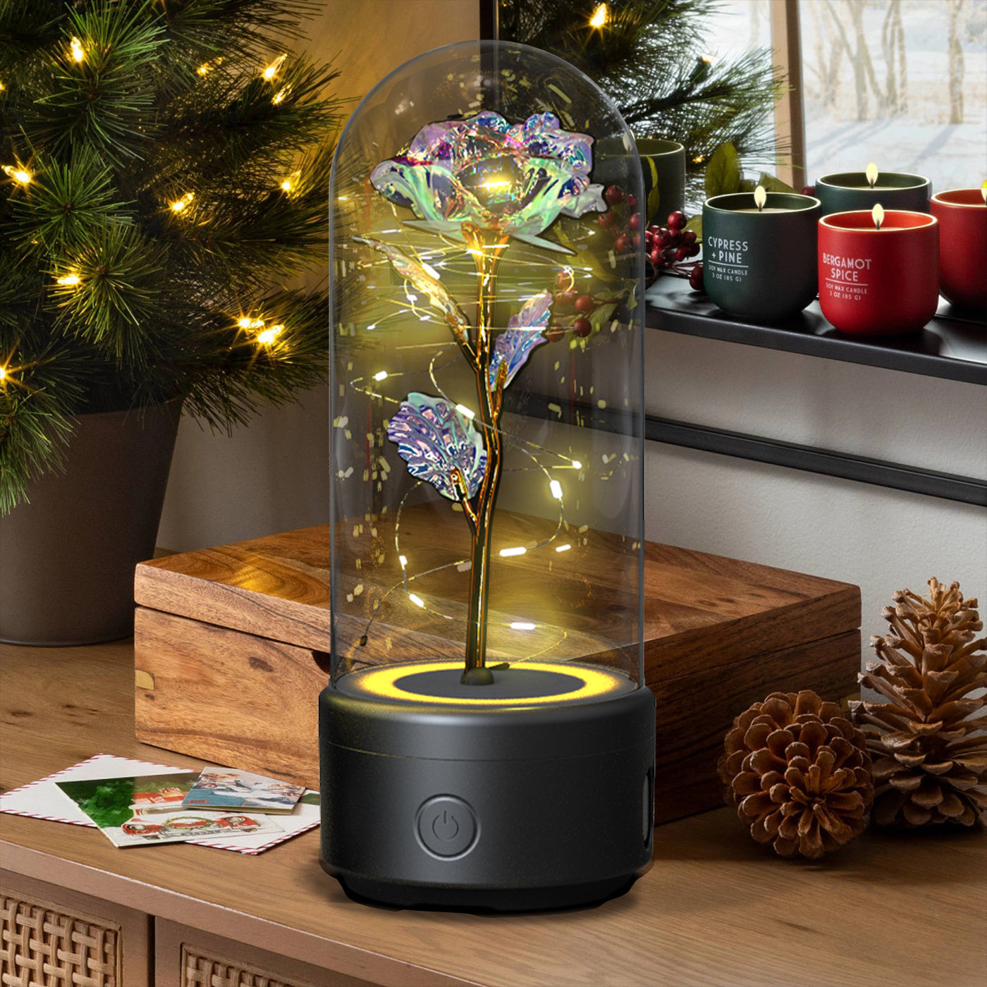 2 In 1 Rose Flower LED Light And Bluetooth Speaker Gift Night Light