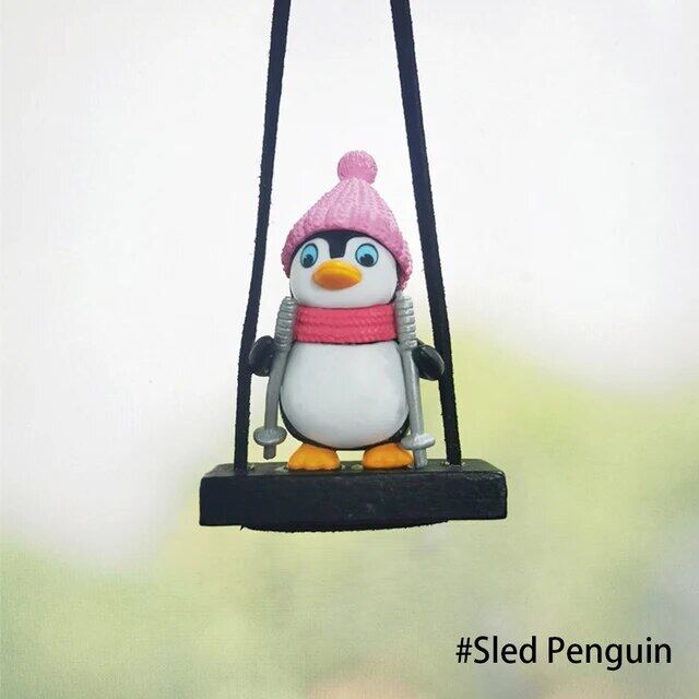 Swing Sled Penguin Car Pendant Gentleman Penguin Auto Rearview Mirror Decoration