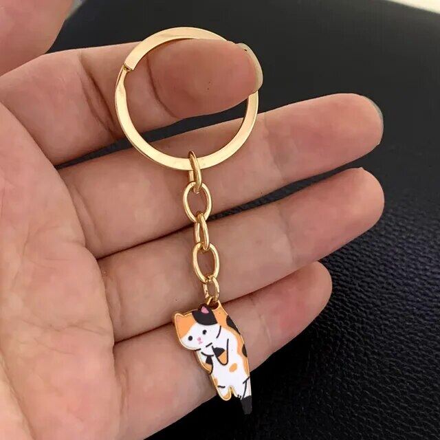 Cute Cat Pet Golden Keychain Key Ring