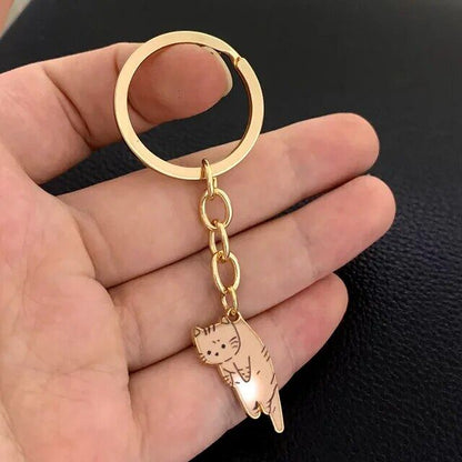 Cute Cat Pet Golden Keychain Key Ring