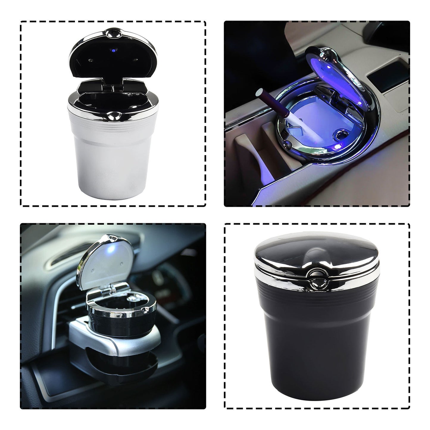 2-in-1 Car Ashtray and Garbage Can combo With LED