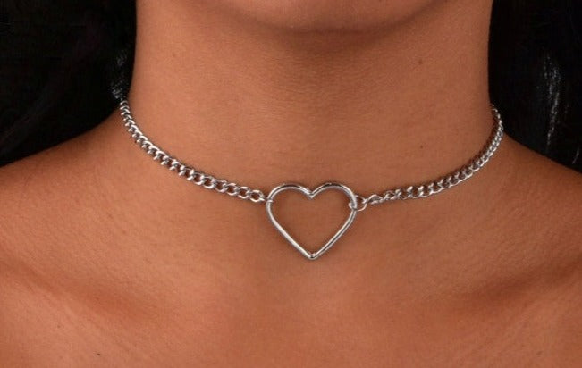 Fashion Jewelry Hollow Heart Choker Necklace - 40cm One Size