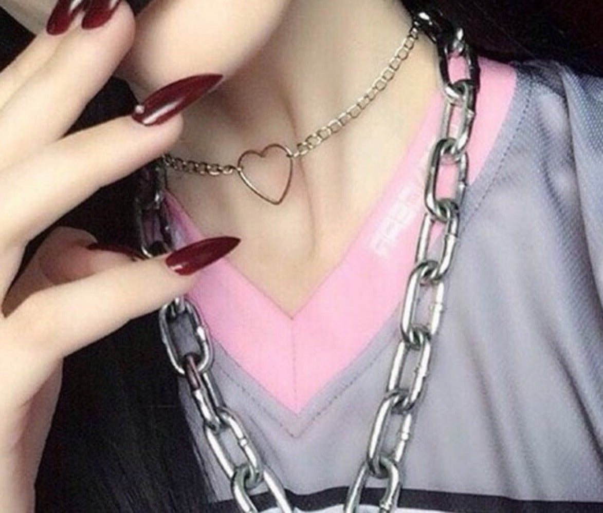 Fashion Jewelry Hollow Heart Choker Necklace - 40cm One Size