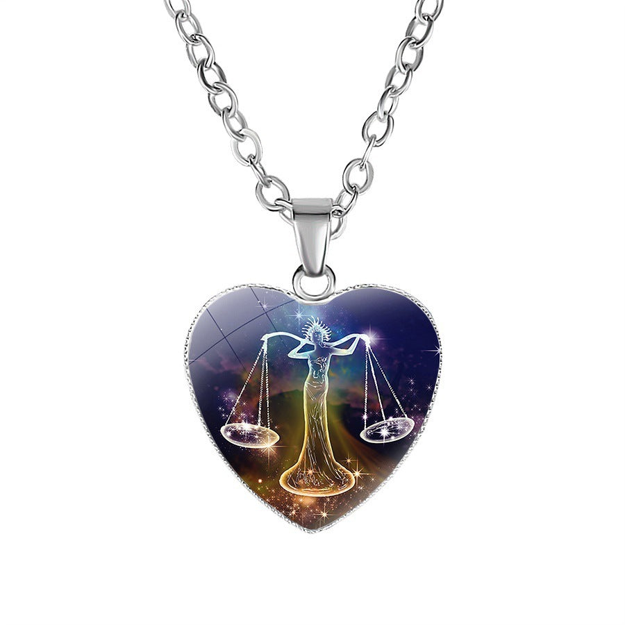 Constellation Zodiac Sign Heart Pendant Necklace