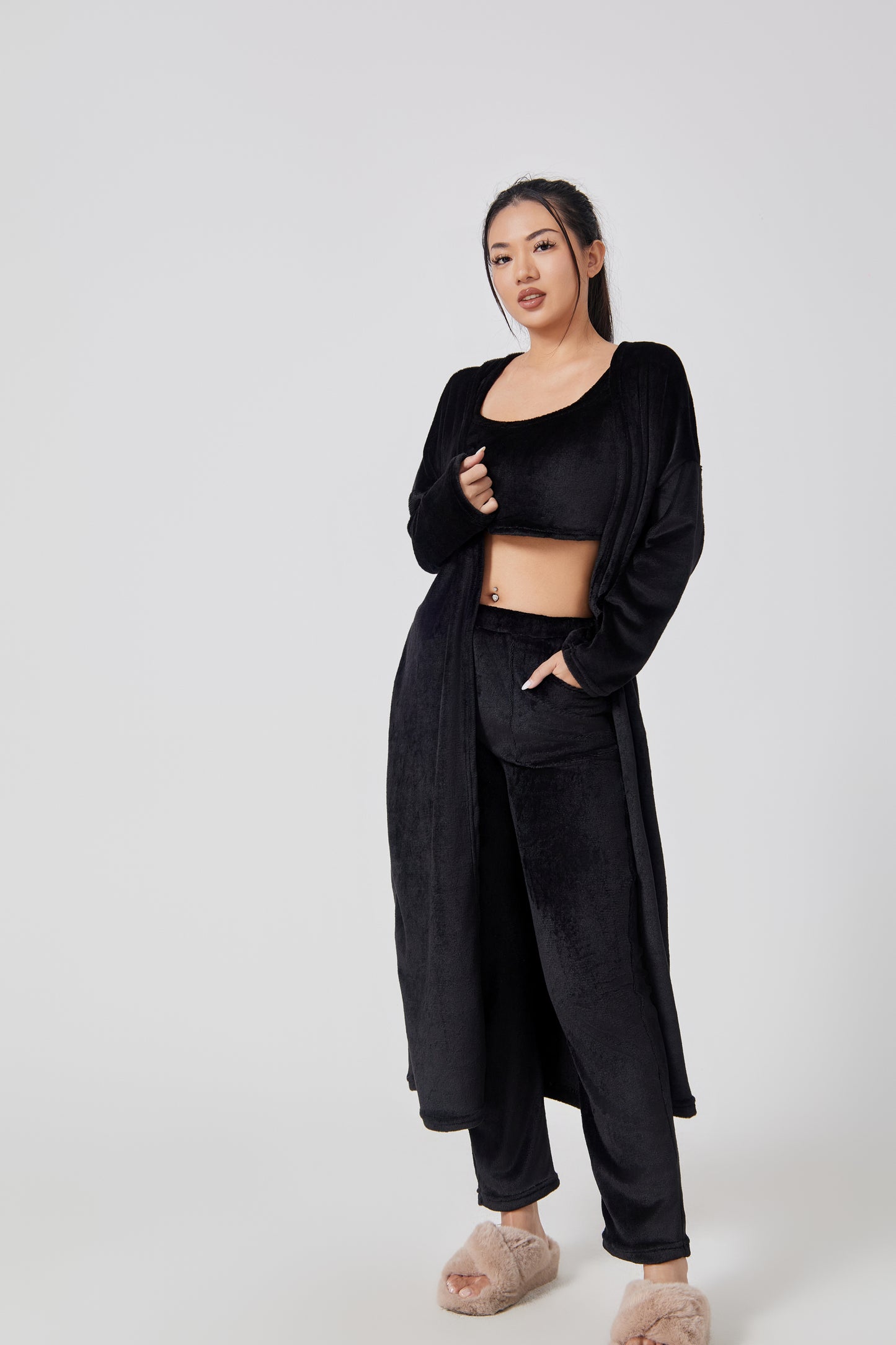 Cozy 3-Piece Matching Fuzzy Pajama Lounge Set