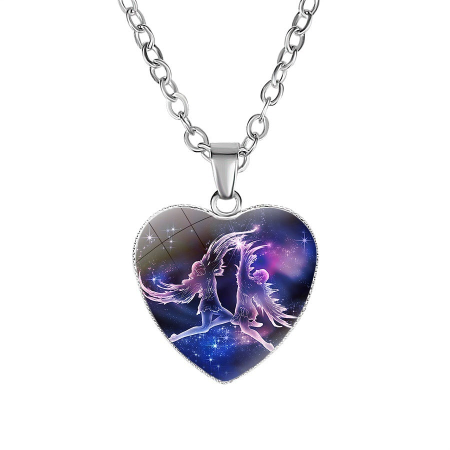 Constellation Zodiac Sign Heart Pendant Necklace