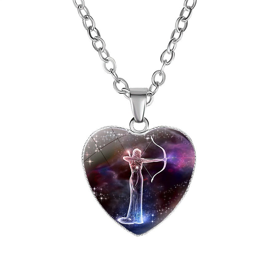 Constellation Zodiac Sign Heart Pendant Necklace