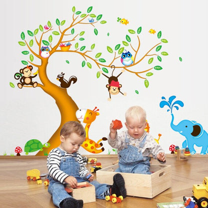 Cartoon Animal Tree Double Removable Wall Sticker 60x90cm