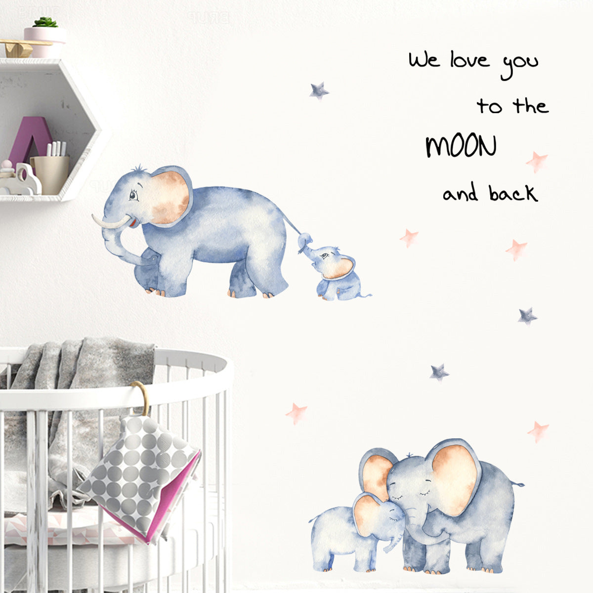 Cartoon Elephant Family Wall Stickers For Kid's Room