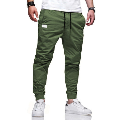 Pantalones con cordón para uso diario, ajustados, informales, de algodón, para hombre