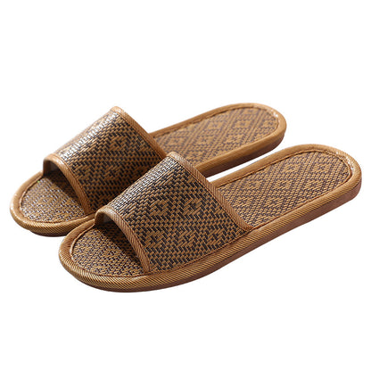 Natural Rattan Straw Mat Design Flat Thin Household  Slippers