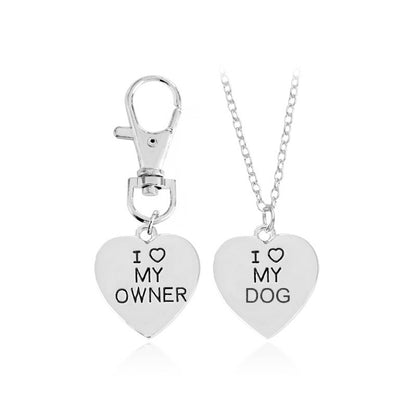 "I Love My Owner & I Love My Dog" Pet Collar Necklace Two-Piece Set