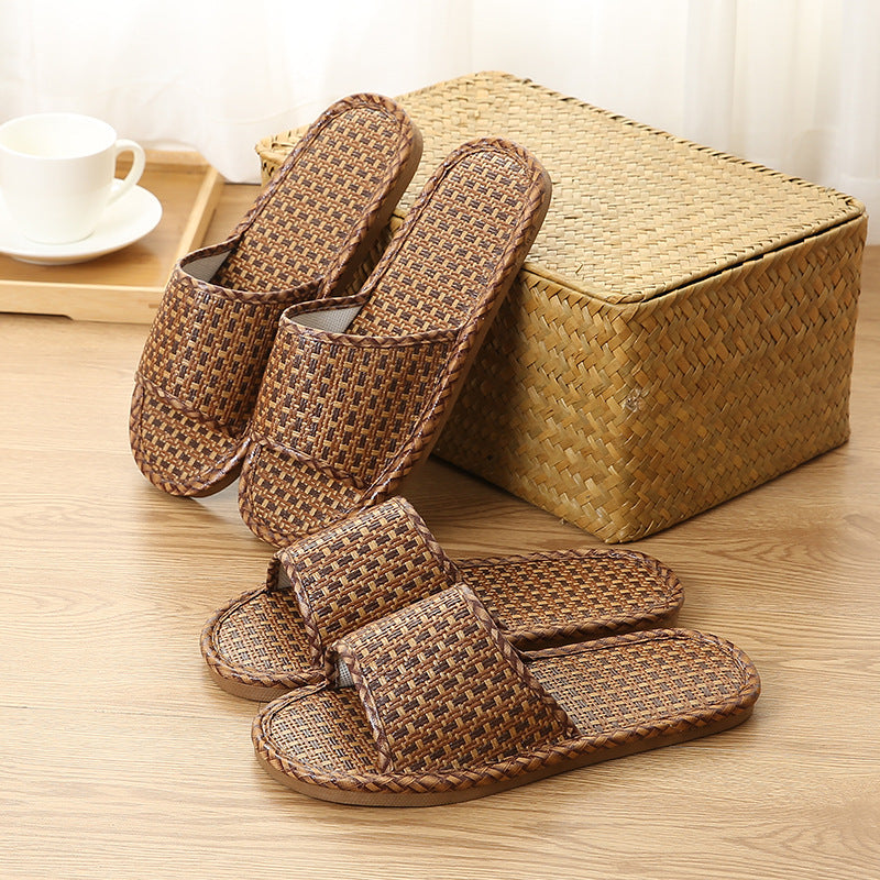 Natural Rattan Straw Mat Design Flat Thin Household  Slippers