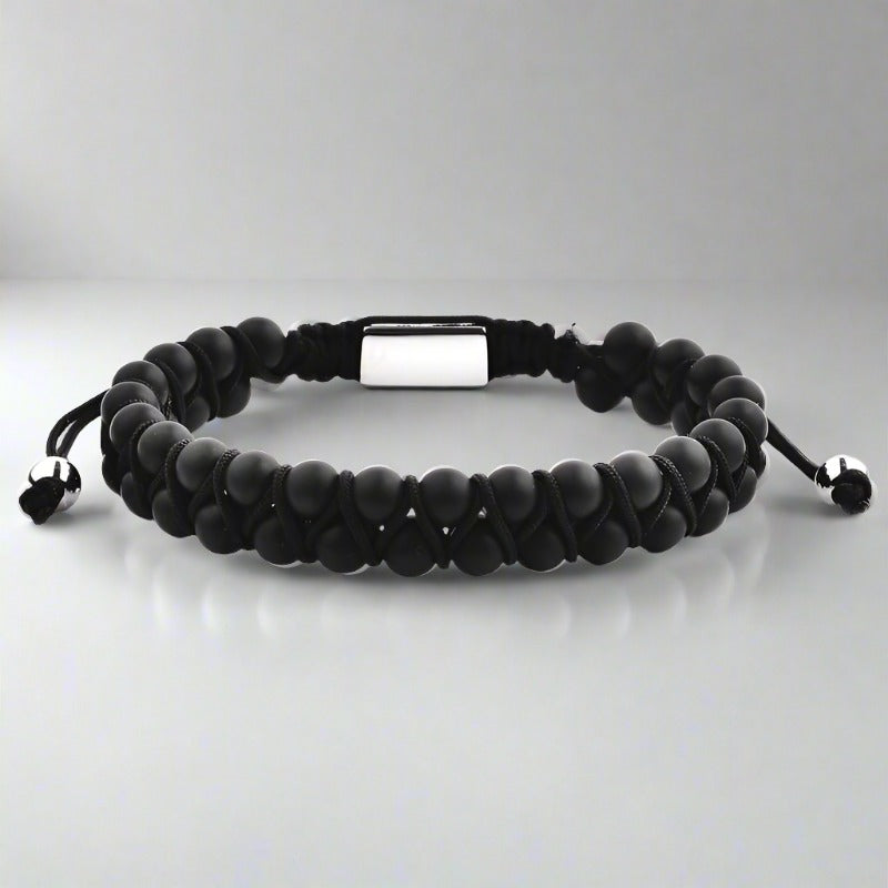 Pulsera ajustable con cuentas de piedra de ágata negra 