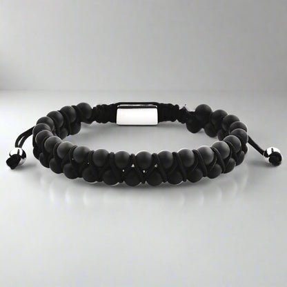 Black Agate Stone Beads Adjustable Bracelet